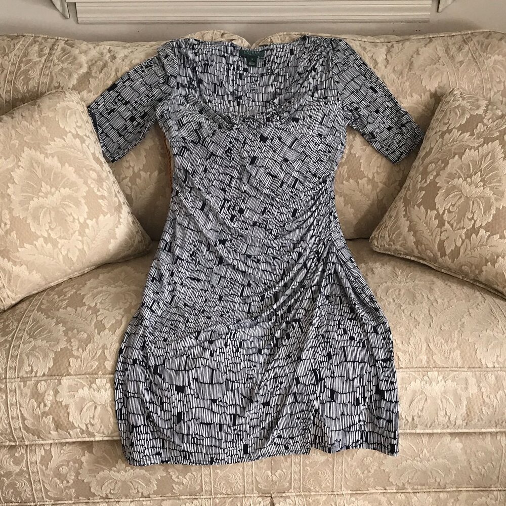 Ralph Lauren Black & White Abstract Dress – Size 12